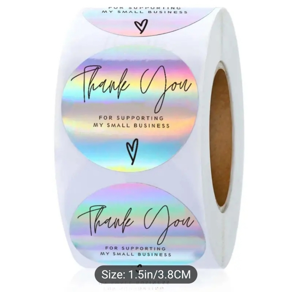 Thank You For Support Holographic Stickers, Adhesive Laser Rainbow Color  1.5in - Picture 2 of 5